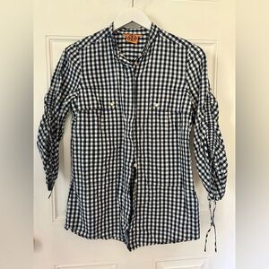 Tory Burch Navy and White Gingham Button-Down Shirt